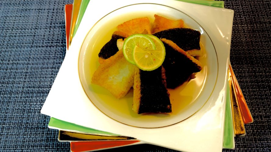 【カレイのソテー　土佐酢ジュレで】の作り方　魚料理レシピ　キラキラ綺麗なソース